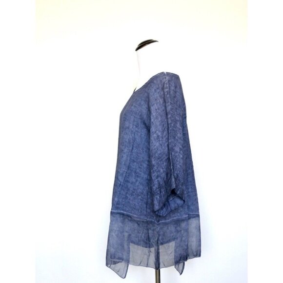 NEW! Gigi Moda Italy 100% Linen Tunic Blouse Asymmetric Hem Lightweight Blue - Picture 2 of 7